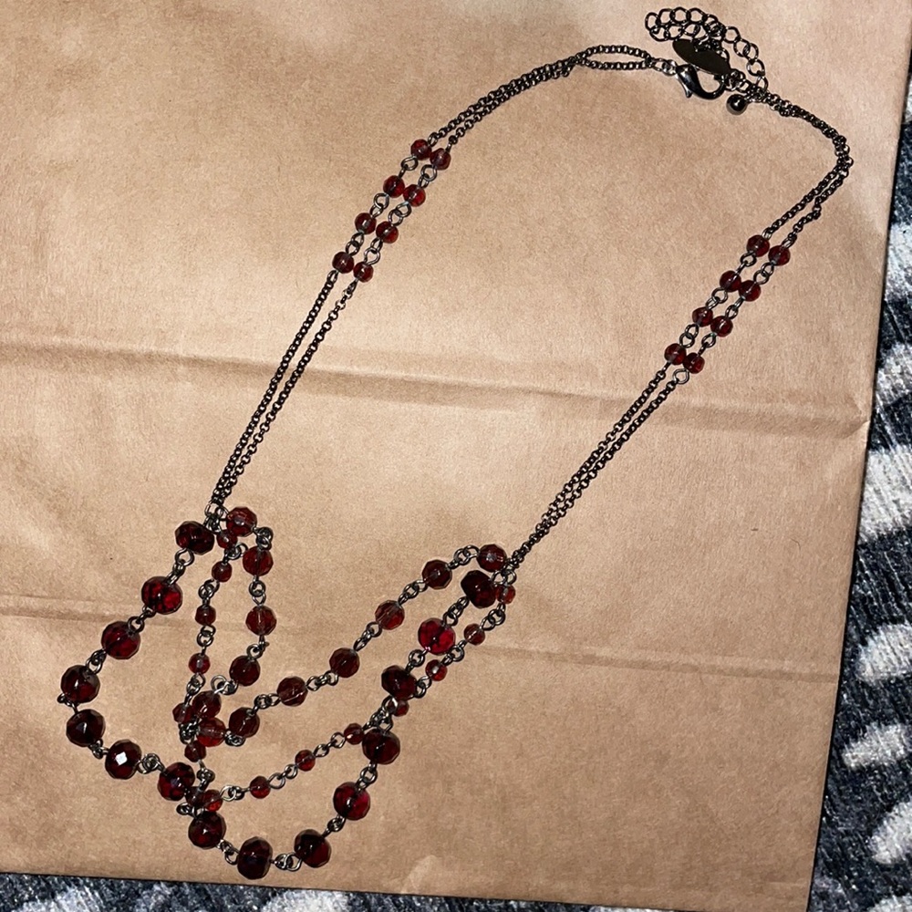 Dark red beaded necklace
